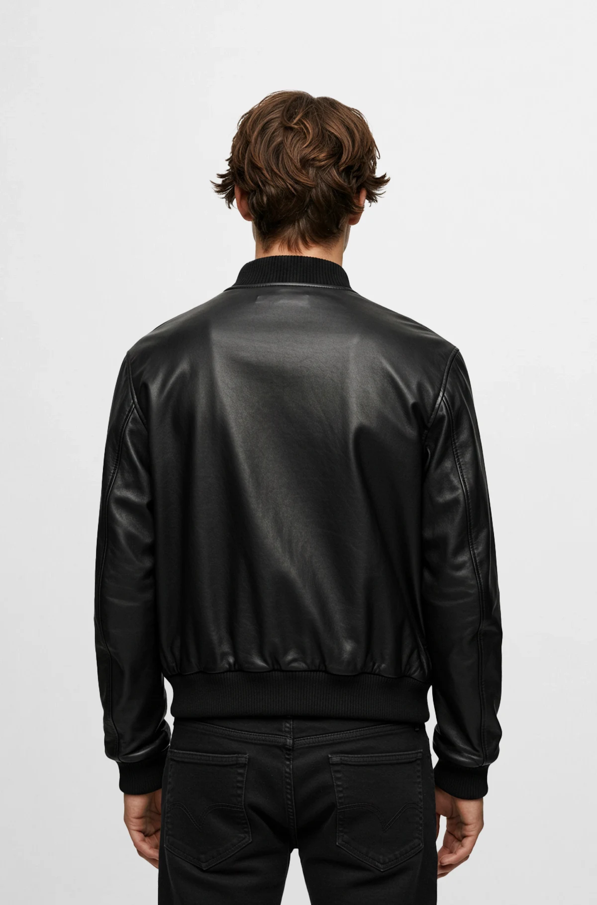 Plain black leather jacket for mens